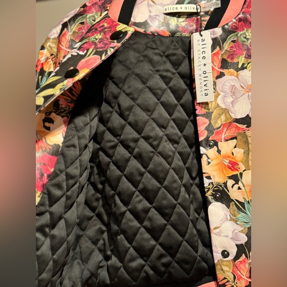 Alice+Olivia Juniper Floral  Keri Vegan Leather Women’s Varsity Jacket Size S - Picture 6 of 8